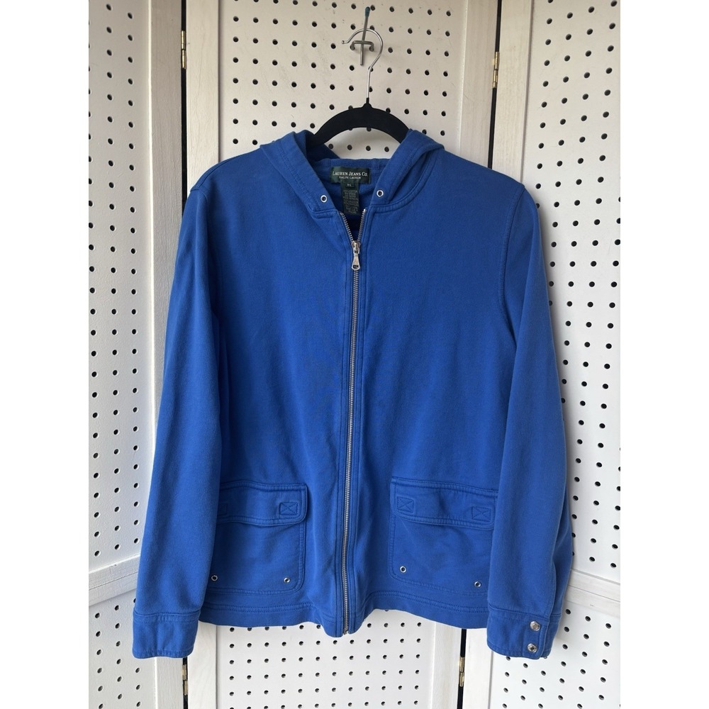 Lauren Ralph Lauren Zip Hoodie Royal Blue Women's M Cotton Pockets
